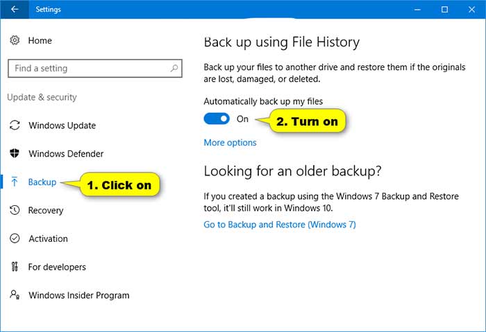 فعالسازی FILE HISTORY