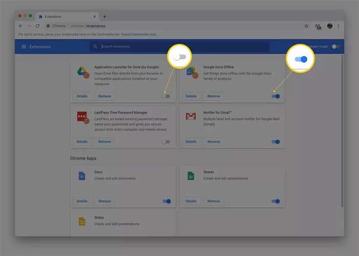 غیر فعال کردن اکستنشن ها